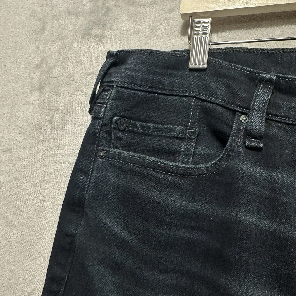 True Religion Rocco Men's Sz 34 Relaxed Skinny Moto Jean Dark Wash Ribbed Panels